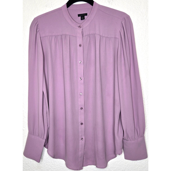 Ann Taylor Blouse Womens Medium Purple Pastel Pleated Button Up Flowy Romantic - Picture 1 of 7